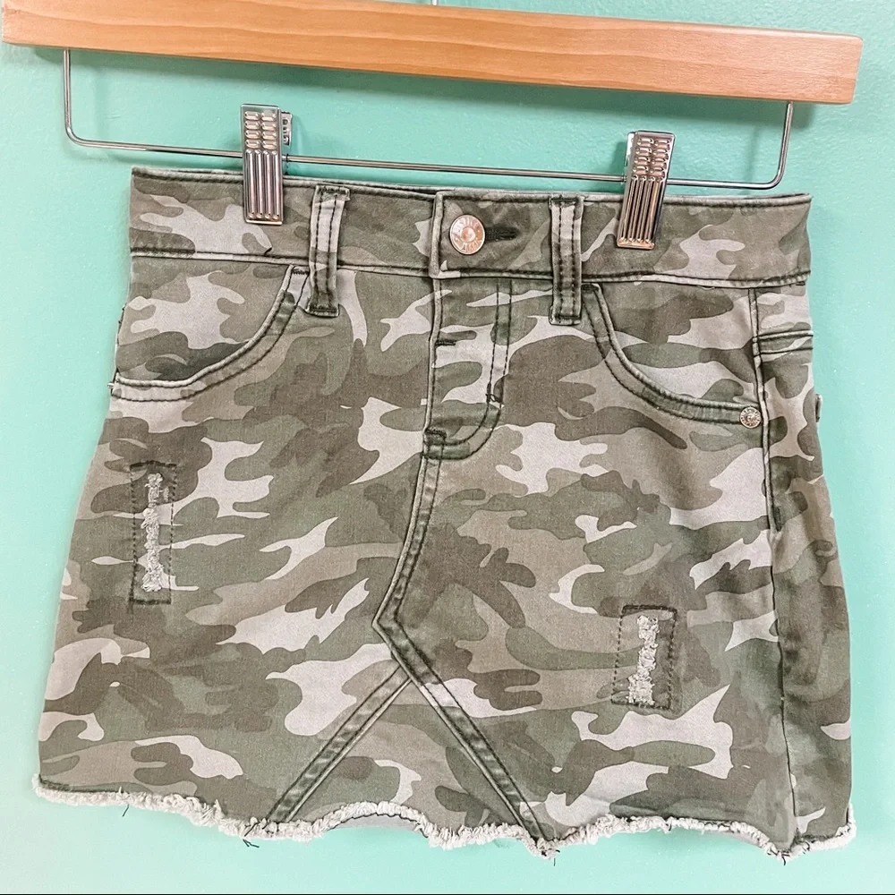 Justice Green & Brown Camouflage Frayed Hem Skort Girls Size 8